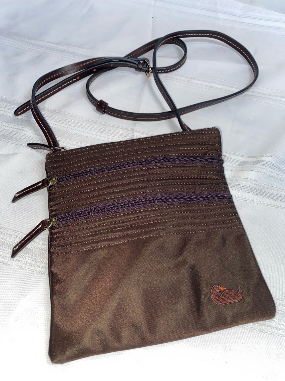 Dooney & Bourke Brown Crossbody Bag with Contrast Stitching
